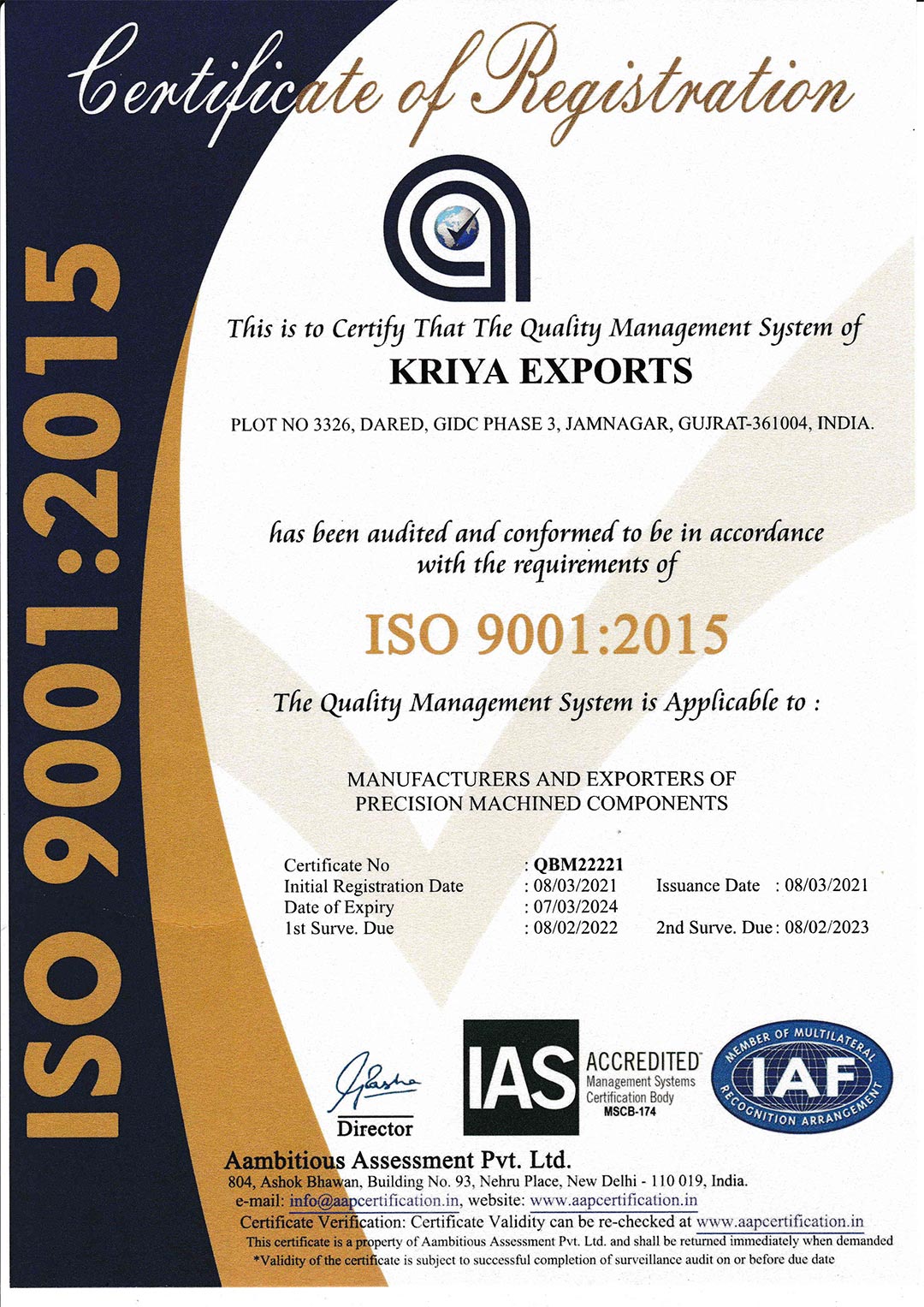 Kriya Exports Certificate Brass Components